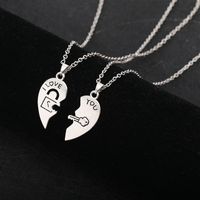 Fashion Heart Stitching Couple Key Lock Pendant Necklace main image 2