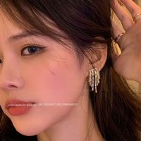 Fashion New Flash Tassel Female Alloy Diamond Chain Earrings main image 6