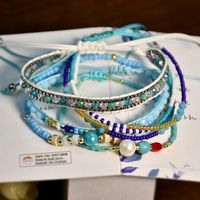 Bohemian Style Multi-layer Blue Bead Turquoise Woven Bracelet main image 5