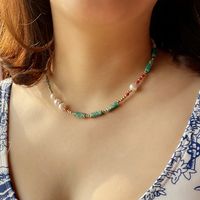 Boho Pearl Necklace Female Summer Agate Green Semi-precious Stone Necklace main image 1