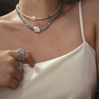 Fashion Double Layered Wearing Crystal Turquoise Pearl Clavicle Chain main image 1