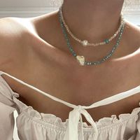 Fashion Double Layered Wearing Crystal Turquoise Pearl Clavicle Chain main image 3