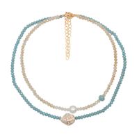 Fashion Double Layered Wearing Crystal Turquoise Pearl Clavicle Chain main image 6