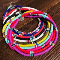 New Bohemian Geometric Layered Mixed Color Soft Pottery Short Necklace main image 4