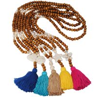 Retro Turquoise Pendant Wood Bead Bohemian Color Tassel Long Necklace main image 6