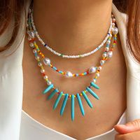 Mode Mehrschichtige Perle Türkis Farbe Perlen Schlüsselbein Kette Weiblich main image 1