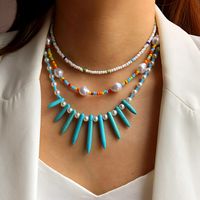 Mode Multicouche Perle Perles De Couleur Turquoise Chaîne Clavicule Femelle main image 3