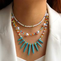Mode Multicouche Perle Perles De Couleur Turquoise Chaîne Clavicule Femelle main image 4