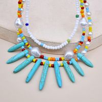 Mode Mehrschichtige Perle Türkis Farbe Perlen Schlüsselbein Kette Weiblich main image 5