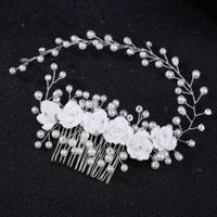 Fashion Bridal Handmade Pearl Flower Soft Pottery Flower Hair Comb main image 2