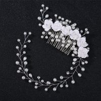 Fashion Bridal Handmade Pearl Flower Soft Pottery Flower Hair Comb main image 3