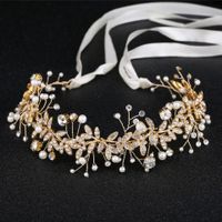 Bridal Leaf Alloy Diamond Pearl Wedding Headband main image 5
