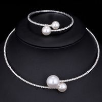 Simple Style Round Alloy Artificial Crystal Artificial Pearls Women's Bracelets Necklace Jewelry Set main image 1