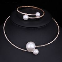 Simple Style Round Alloy Artificial Crystal Artificial Pearls Women's Bracelets Necklace Jewelry Set main image 3