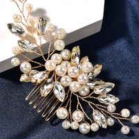 Bridal Wedding Handmade Pearl Rhinestone Glass Hair Comb Hair Accessories main image 4