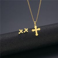 Fashion Simple Cross Titanium Steel Necklace Earrings Set main image 1