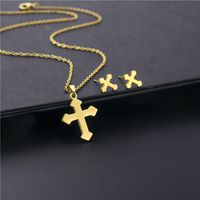 Fashion Simple Cross Titanium Steel Necklace Earrings Set main image 6