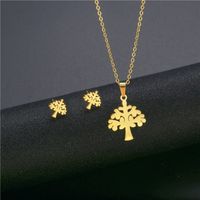 Fashion Tree Of Life Titanium Steel Necklace Earrings Set main image 1