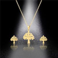Fashion Tree Of Life Titanium Steel Necklace Earrings Set main image 4