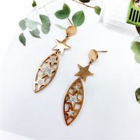 Leaf Star Female Long Five-pointed Star String Leaf Gold Titanium Steel Earrings main image 1