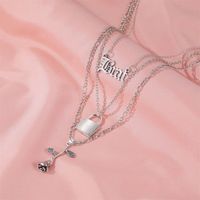 Retro Rose Cross Lock Letter Pendent Multi-layer Alloy Necklace Female main image 2