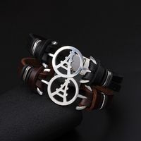 Magnetic Buckle Leather Stainless Steel Iron Tower Bracelet main image 3