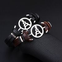Magnetic Buckle Leather Stainless Steel Iron Tower Bracelet main image 5