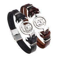 Creative Fashion Stainless Steel Hollow Owl Leather Bracelet main image 1