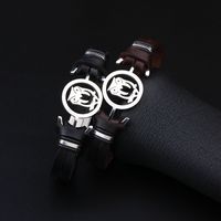 Creative Fashion Stainless Steel Hollow Owl Leather Bracelet main image 5