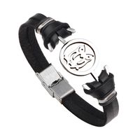 Creative Fashion Stainless Steel Hollow Owl Leather Bracelet main image 6