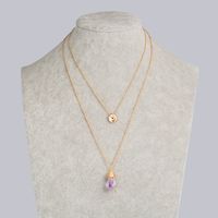 Fashion Gold Tag Light Purple Natural Stone Pendant Multi-layer Alloy Necklace main image 5