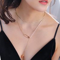 Fashion Multi-layer Pin Pearl Natural Orange Water Drop Pendent Alloy Necklace main image 1
