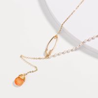 Fashion Multi-layer Pin Pearl Natural Orange Water Drop Pendent Alloy Necklace main image 3