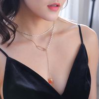 Fashion Multi-layer Pin Pearl Natural Orange Water Drop Pendent Alloy Necklace main image 5