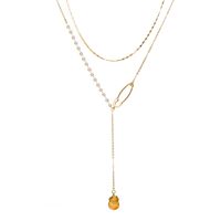 Fashion Multi-layer Pin Pearl Natural Orange Water Drop Pendent Alloy Necklace main image 6