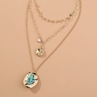 Creative Retro Natural Stone Turquoise Multilayer Alloy Necklace Accessories Female main image 3