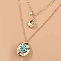 Creative Retro Natural Stone Turquoise Multilayer Alloy Necklace Accessories Female main image 4