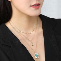 Creative Retro Natural Stone Turquoise Multilayer Alloy Necklace Accessories Female main image 5