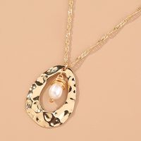 Fashion Hollow Water Drop Hand-woven Freshwater Pearl Pendant Multi-layer Alloy Necklace main image 5