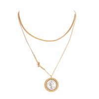 Simple Elizabeth Round Portrait Pendant Double-layer Necklace main image 6