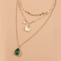 Creative Retro Water Drop Zircon Butterfly Multi-layered Necklace main image 4