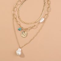Punk Style Thick Chain Pearl Pendant Multi-layer Necklace main image 3