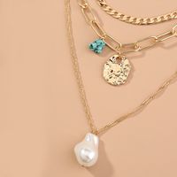 Punk Style Thick Chain Pearl Pendant Multi-layer Necklace main image 4