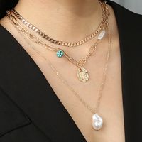 Punk Style Thick Chain Pearl Pendant Multi-layer Necklace main image 5