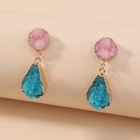 Pink Green Color Crystal Cluster Simple Symmetrical Tassel Alloy Earrings Female main image 2