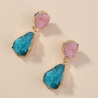 Pink Green Color Crystal Cluster Simple Symmetrical Tassel Alloy Earrings Female main image 3