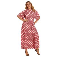 Large Size Women's Stand-up Collar Half-sleeve Polka Dot Loose Dress main image 6