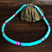 New Bohemian Geometric Layered Mixed Color Soft Pottery Short Necklace sku image 3