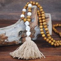 Retro Turquoise Pendant Wood Bead Bohemian Color Tassel Long Necklace sku image 2