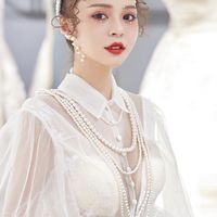 Retro Multi-layered Pearl Necklace Bridal Wedding Jewelry sku image 1